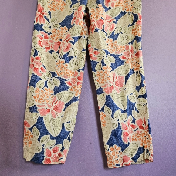 Talbots Vintage Linen Blend High Rise Floral Tropical Ankle Pants - Picture 10 of 13